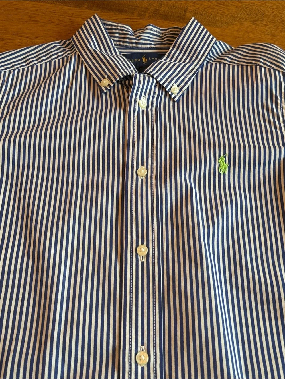Ralph Lauren Boys Navy and White Striped Button-Down Shirt